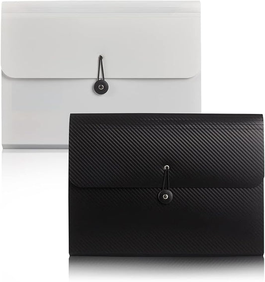 Nicfaec Expanding File Folder with 13 Pockets,Polypropylene, 12.99" x 9.45" x 1.1"for Work, School, Home, Office, Blackwhite(2Pack)