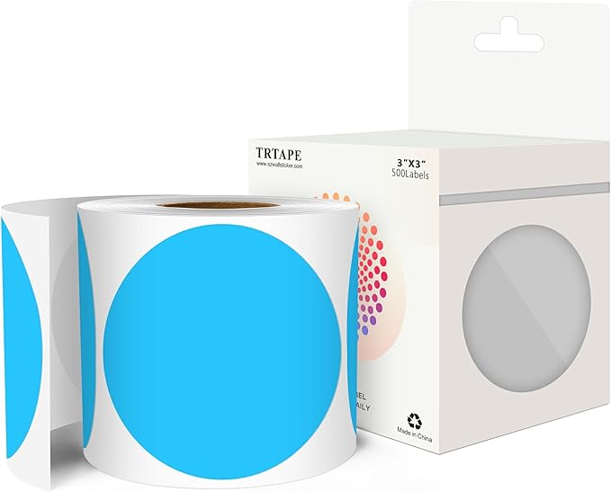 3 Inch Round Color Coding Labels (500 per Roll) - Colored Dot Stickers Round Labels for Inventory, Warehouse, Office Organizing - Sky Blue Circle Stickers