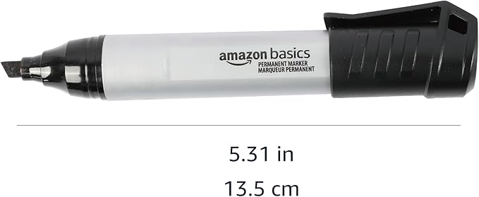 Amazon Basics Large Chisel Tip Permanent Markers, Black, 12-Pack