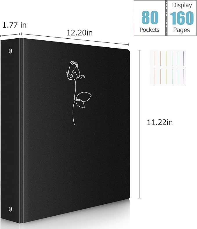 Uquelic 80-Pocket Binder with Plastic Sleeves for Letter/A4 Size(11" x 8.5"), Silver Rose Printed Cover, Document Binder Organizer for Papers, Certificates and Artwork with Macaron PP Divider Pages