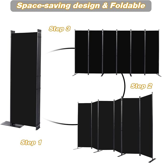 CHOSENM Room Divider, 6 Panel Folding Privacy Screens with Wider Support Feet, 6 Ft Portable Room Partition for Room Separator, 132" W X 71" H, Black
