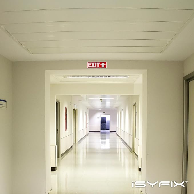 iSYFIX Exit Signs Stickers 2 Pack 12x4 Inch - Laminated Premium Vinyl Directional Up Arrow Signs for Buildings, Office, Workplace, Stores, Schools, Theaters, Parking, Restaurants, Factories