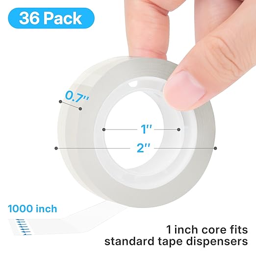 OWLKELA 36 Rolls Transparent Tape Refills, Clear Tape, All-Purpose Transparent Glossy Tape for Office, Home, School