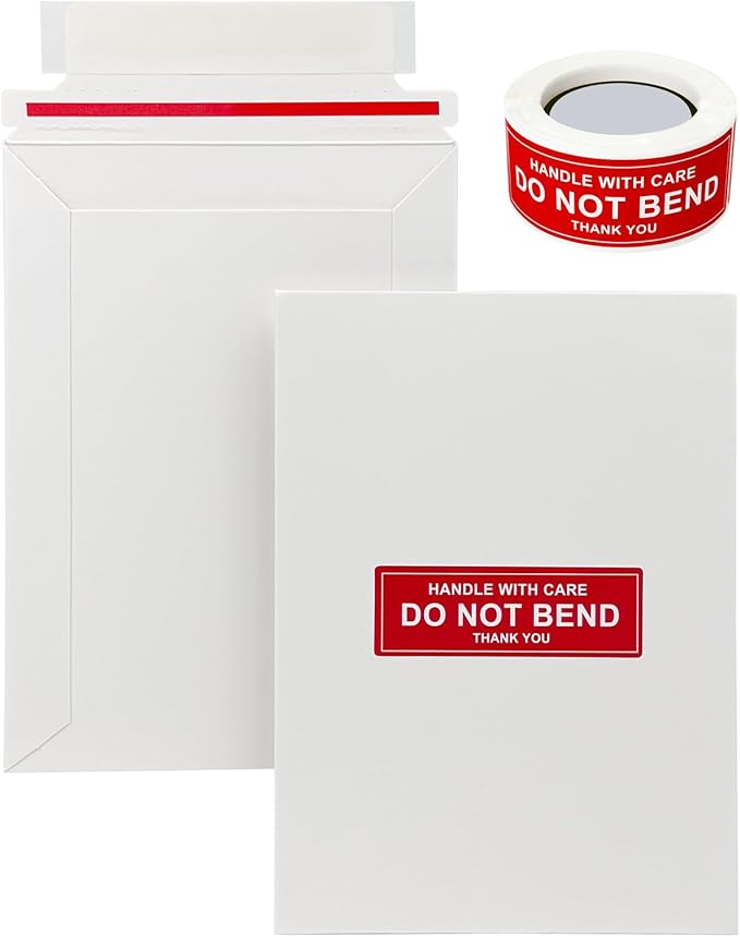 Neehows 100 Pack 5x6.9" Rigid Mailers Cardboard Envelopes, 400GSM Photo Mailers Shipping Envelope with "DO NOT BEND" Labels, Small Stay Flat Self Seal Document Envelope for Trading Cards- White