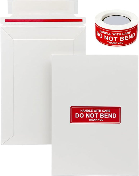Neehows 100 Pack 5x6.9" Rigid Mailers Cardboard Envelopes, 400GSM Photo Mailers Shipping Envelope with "DO NOT BEND" Labels, Small Stay Flat Self Seal Document Envelope for Trading Cards- White