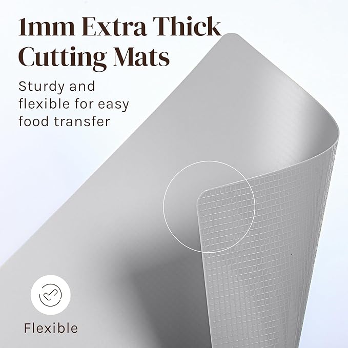 Cooler Kitchen Extra Thick Flexible Cutting Mat Set With Food Icons & EZ-Grip Back (Set Of 4 Mats) - Flexible Cutting Boards for Kitchen - Flexible Plastic Cutting Board Set (Black and White)…