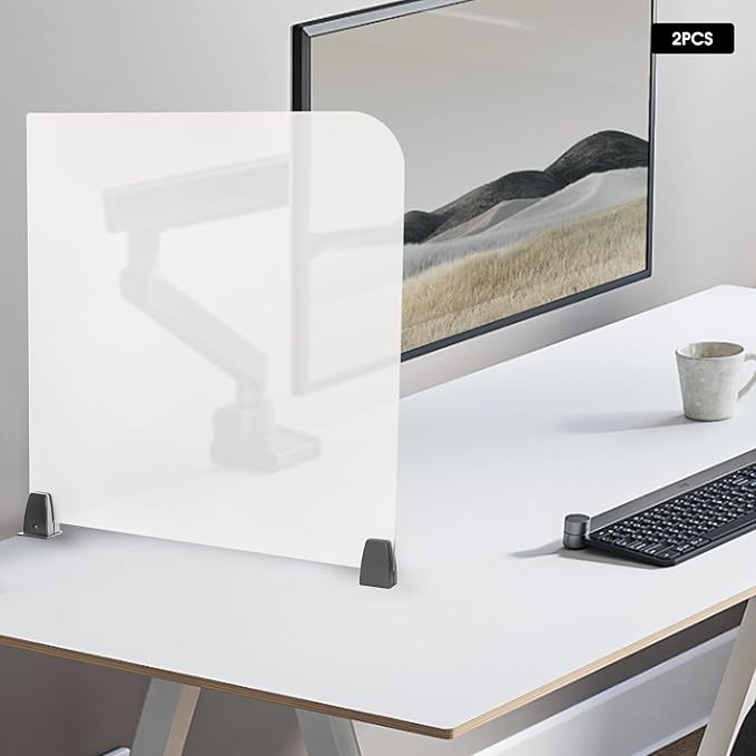 KONKENIE Acrylic Office Privacy Partition Indoor Desk Divider Guard Rectangle Desktop Privacy Panel Privacy Shield Screen for Classroom Office Reception Station Bakery Translucent (23x22x2”,2PCS)