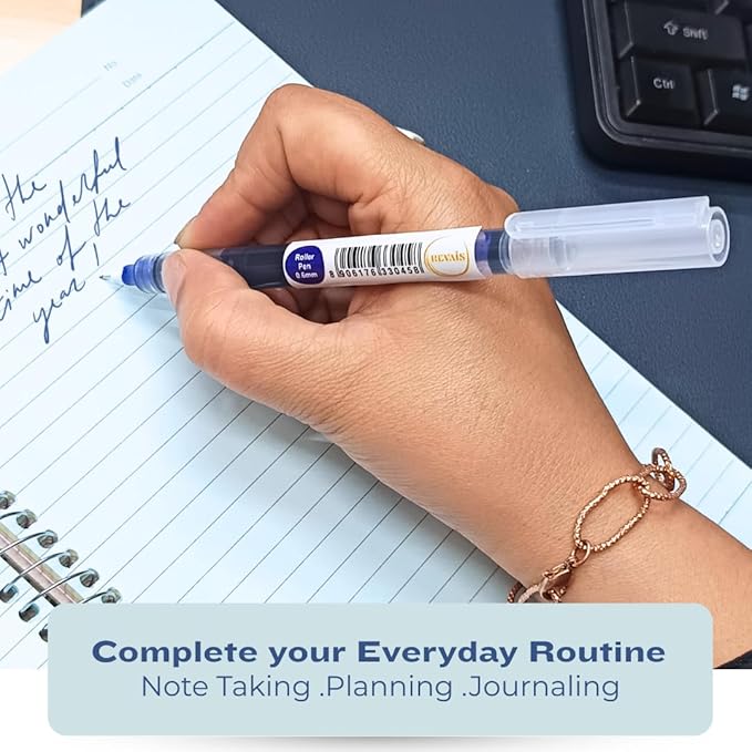 REVAIS Blue Gel Pens Pack of 6 | 0.6mm Smooth Writing Rollerball Pen | Premium German Ink | Ergonomic Grip | Quick-Dry | Ideal for Students & Office Use