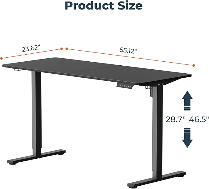 FitStand Adjustable Stand Up Desk with Memory Preset, Standing Desks 55 x 24 Inch Electric Home Office Desk Computer Workstation Splice Black Top + Black Frame