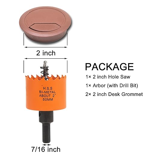 VIKITON Desk Grommet 2 inch with Hole Saw, Desk Cord Hole Cover Grommet for Cables, 2 PCS, Brown