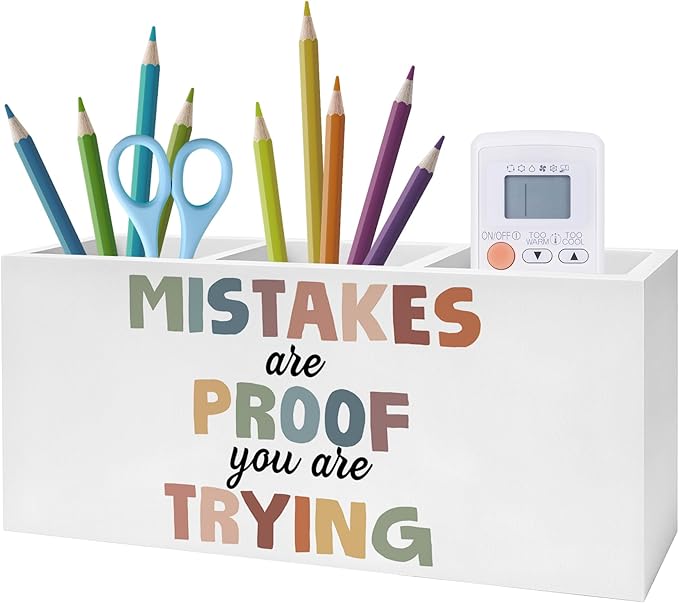 Exqcom Boho Mental Health Pen Pencil Holder, Therapy Office Decor, Mistakes Are Proof That You Are Trying Pencil Pen Holder Organizer for Classroom Therapist Counselor Office Desk Accessories