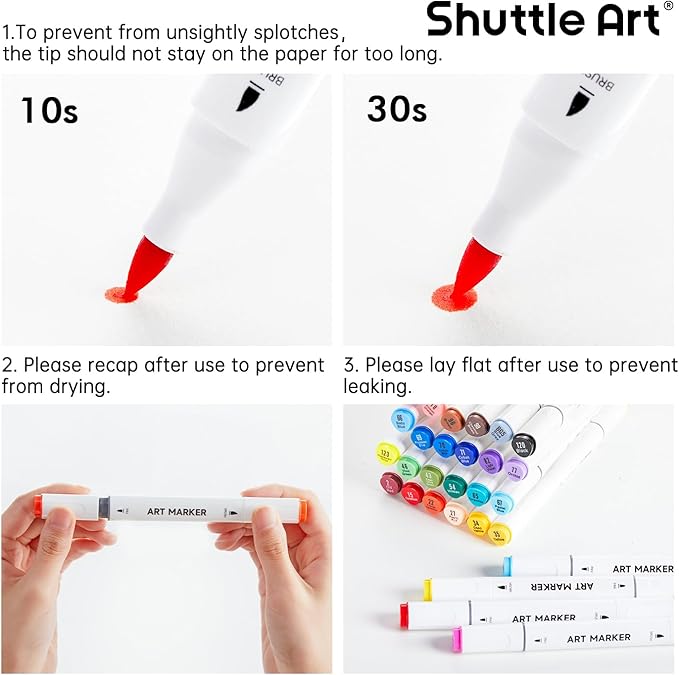 Shuttle Art Brush Tip Alcohol Markers, Dual Tip Brush & Fine Tip Art Marker Set, 24 Colors Marker Pens with Case Perfect for Illustration Kids Students Adults Coloring Sketching