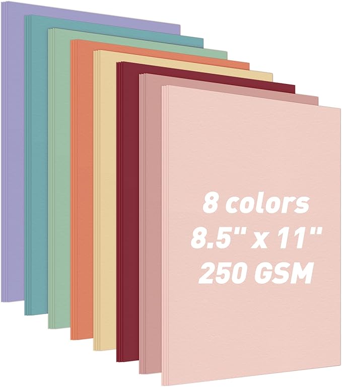 MAXECHO 8.5"×11" Colored Cardstock 32 Sheets, 250gsm/92lb Double-Sided Heavyweight Assorted Color Card Stock for Printer, Cricut, DIY Crafts, Card Making, Die Cutting, Scrapbooking, Construction Paper