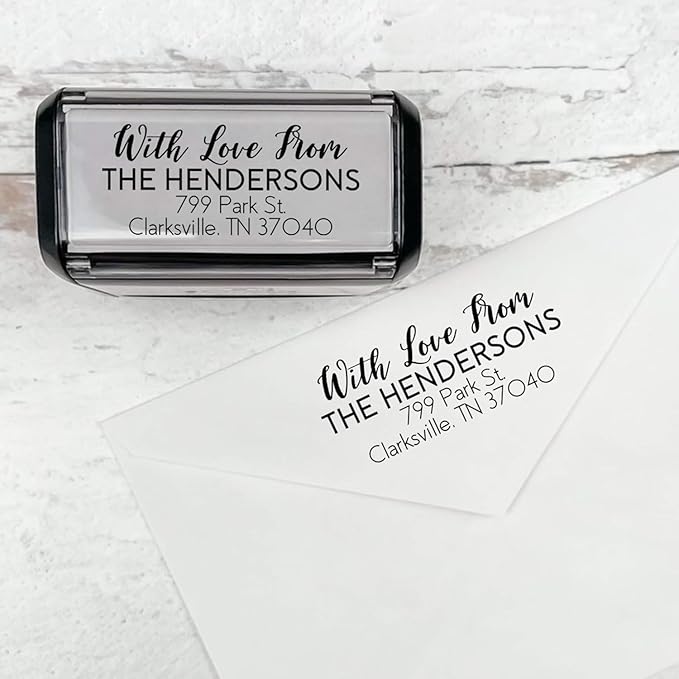 Self Inking Modern Address Stamps | Custom Return Address Stamper (with Love from, Large)