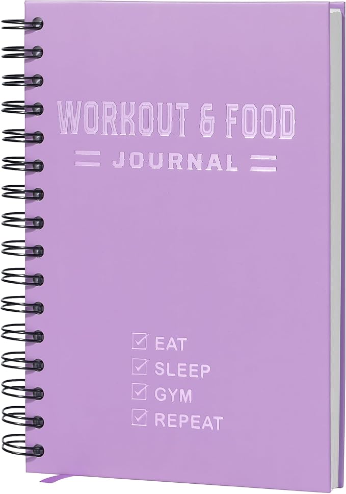 Nextnoid Hardcover Fitness & Food Journal - Nutrition & Workout Planner for Men & Women - A5 Sturdy Workout Log Book to Track Diet, Gym & Home Workouts - Purple