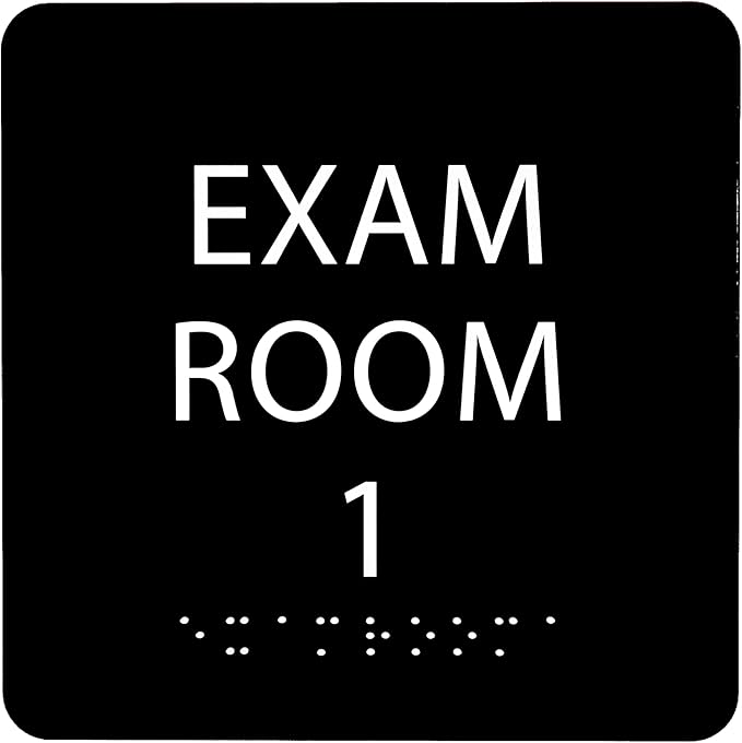 ADA CENTRAL SIGNS - 6" X6" Exam Room 1 Sign - ADA Compliant Tactile Graphics Grade 2 Braille Text Acrylic Wall Signs - Educational Institution Directional Assistance Test Center Door Sign for Schools