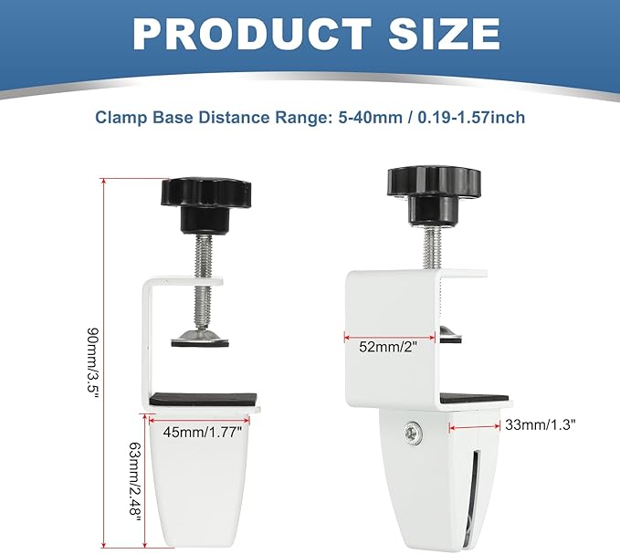 PATIKIL 2 Pcs 1/8" to 1/2" Adjustable Desk Divider Partition Clips, Aluminum Sneeze Guard Support Clamps Desktop Divider Clips for Offices Stores, Counter Privacy Panel,White