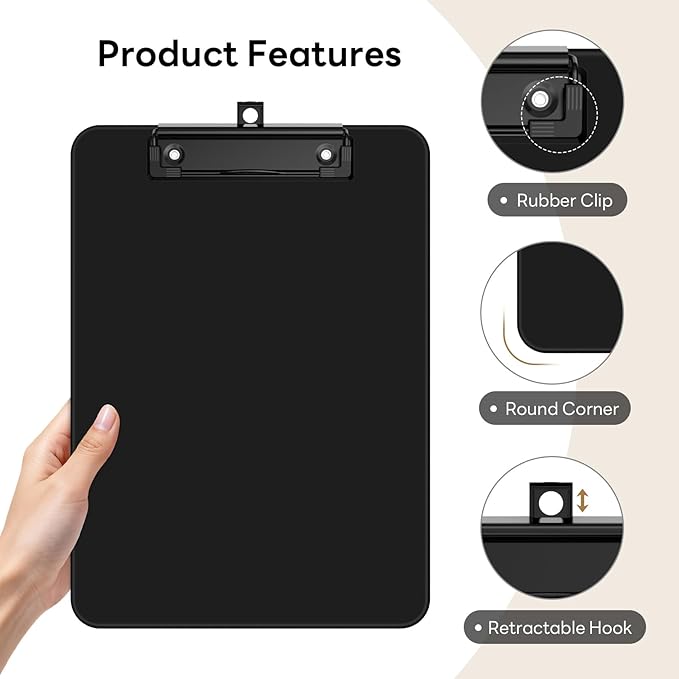 Zoenley A4 Plastic Clipboard Set of 12, Black 12.5 x 9 Letter Size for Classroom, Students, Teacher, Nurse, 8.5 x 11 Clip Board with Low Profile Black Clip, Office & School Supplies