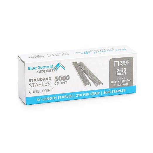 50,000 Staples - 1/4 Inch Length, 210 per Strip, Jam-Free Chisel Point, 10 Boxes of 5,000, Fits Standard Staplers