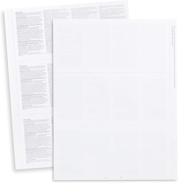 2025 W2 Blank 3-Up Laser Tax Form, With Back Instructions (For 100 Employees) Works with Laser or Inkjet Printers | Great for QuickBooks and Accounting Software