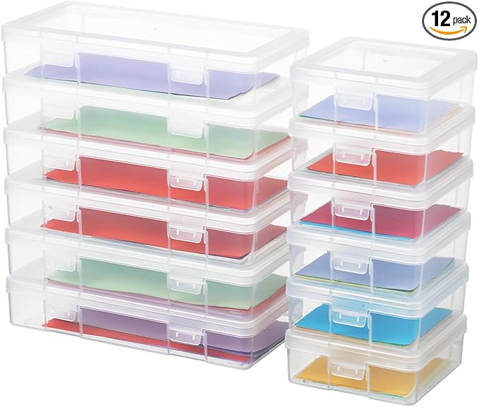 novelinks Stackable Plastic Clear Storage Box Containers with Latching Lid - Art Craft Supply Organizer Storage Containers for Pencil Box, Crayon, Beads (6 Pack Small + 6 Pack Medium -Clear)