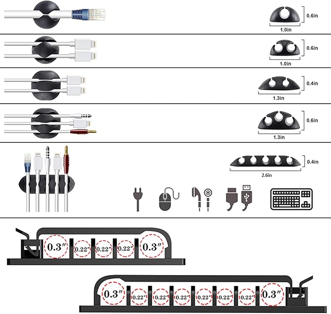 DRIVUU 311Pcs Cable Management Organizer Kit 4 Cable Sleeve Split,53Cable Clips 12Cord Clips Holder,22 Cable Ties, 20 Adhesive Wall Cable Tie, 200Fasten Cable Ties for TV Office Home Electronics