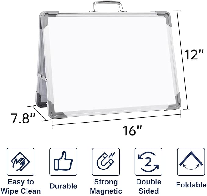 Small Dry Erase White Board - TSJ OFFICE 12" x 16" Mini Easel Desktop Double Sided Whiteboard, Portable Magnetic Board on Table Top with Holder for Drawing, Teacher Instruction, Memo Board