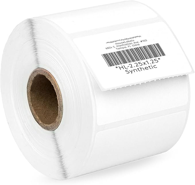 HOUSELABELS 2.25" x 1.25" Address Labels on 1" Core in Polypropylene Compatible with Zebra and Rollo Printers, 1 Roll / 1,000 Labels per Roll
