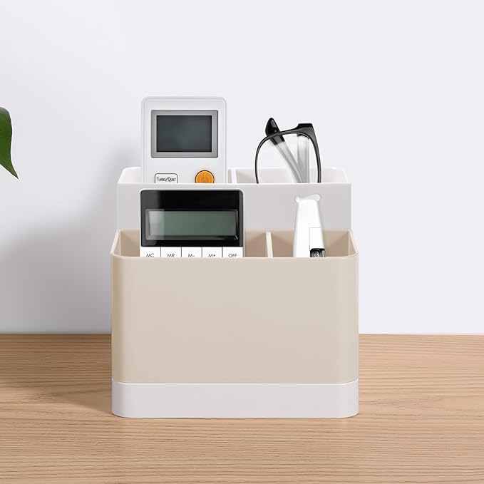 Poeland Desktop Storage Organizer Pencil Card Holder Box Container for Desk, Office Supplies, Vanity Table Tan