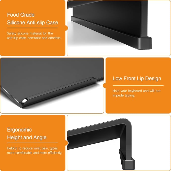 Beego Ergonomic Computer Keyboard Stand - Black Acrylic Keyboard Riser Tilted Keyboard Holder Keyboard Tray with Black Non-Slip Strip for Easy Typing at Home School Office Desk Accessories