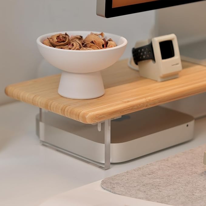 ROCDEER Bamboo Monitor Stand Riser with Acrylic Legs for Desk, 31.5 Inches Desktop Shelf Supports for PC Computer Monitor, Laptops, Printer, Speakers (Natural)