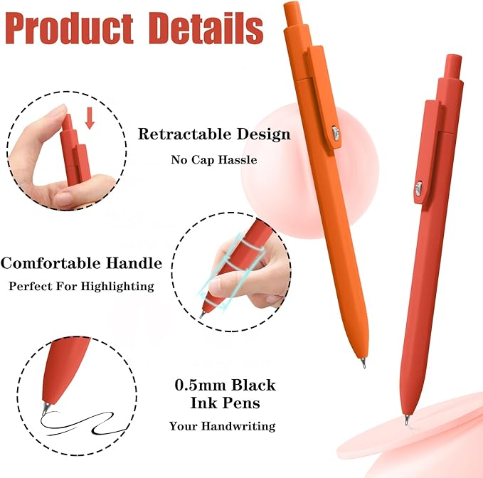 Piochoo Gel Pens, 8 Pcs 0.5mm Black Ink Pens Fine Point Smooth Writing Pens, High-End Series Pens for Journaling Note Taking, Cute Office School Supplies Gifts for Women Men