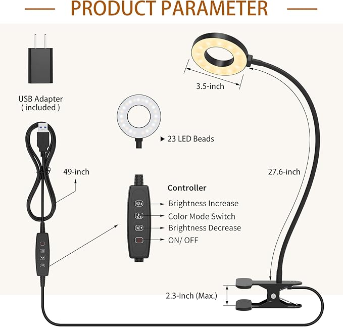 iZELL Desk Lamp, LED Reading Light with Clamp, 3 Color Modes & 10 Brightness Flexible Arm Book Light for Kids Reading Book in Bed at Night Clip on Table, Computer, Zoom Meetings - 27.6‘’ Black