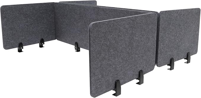 Clamp-On Acoustic Desk Divider, 2Pcs 47.25x16in+4Pcs 23.6x16in Acoustic Partition, Desktop Privacy Panel, Sound Absorbing Workstation Panel (Anthracite Gray, 48" x 16" + 24" x 16")