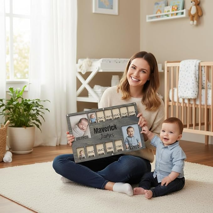 Newborn picture frame, Baby picture sign, Baby keepsake wall decor, Nursery picture frame, Gift for new mom, 1 year old photo album (Newborn 3.0)