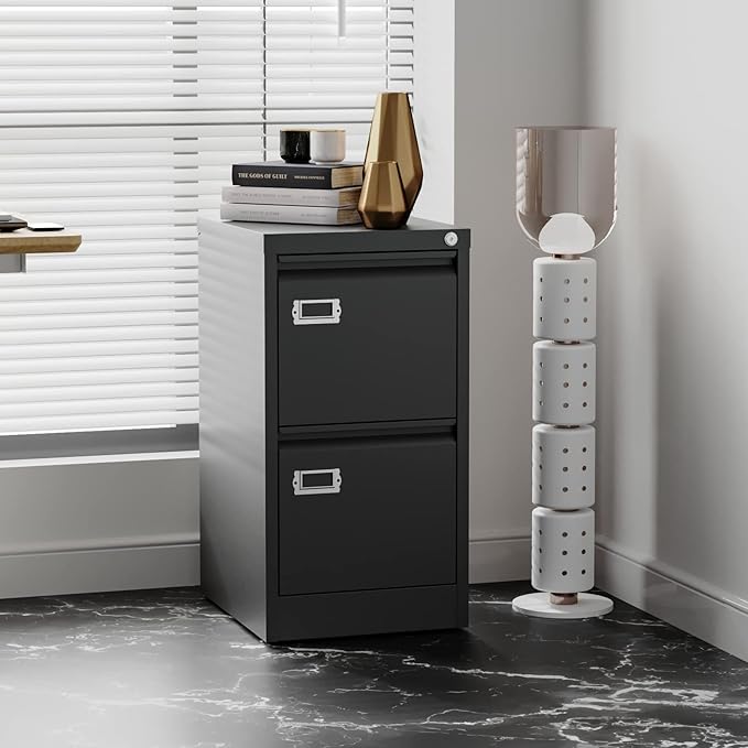 Fesbos 2 Drawers Vertical File Cabinets - 17.8" Deep Lockable Filing Cabinet - Black Metal Storage Cabinets for Home Office to Hanging Files Letter/Legal/F4/A4 Size