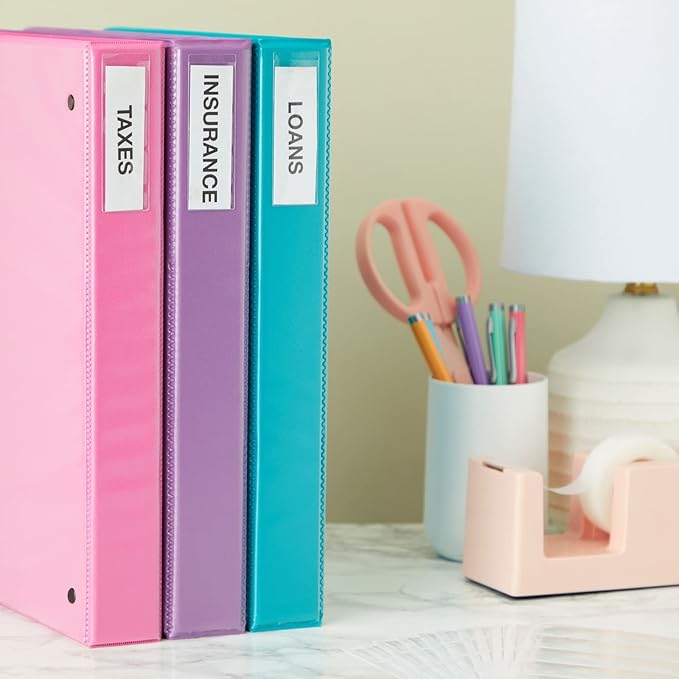Juvale Clear Vinyl Binder Spine Label Pockets - Adhesive Label Pockets for Binders - Vinyl Sleeves for File Organizers - Clear Sleeves & Cardstock Inserts - 120 Holders & 126 Inserts, 1x3in