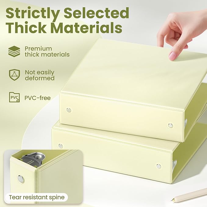 SUNEE 3 Ring Binder 2 Inch 1 Pack, Clear View Binder Three Ring PVC-Free (Fit 8.5x11 Inches) for School or Office Supplies, Light Yellow