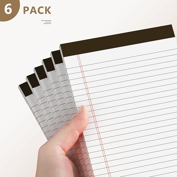Nichela 5" x 8" Note Pads 6 Pack of Legal Pads Narrow Ruled Notepad with Perforated Notepads 30 Sheets Small Writing Pads 21lb Legal Pad Quality Paper Ideal for Home, Office, or School Use