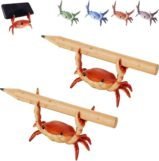 Desk Crab Pen Holder, Cute Weightlifting Crab Pencil Holder for Desk, Funny & Creative Desktop Organizer for Office, Home, School Supplies (Red+Red)