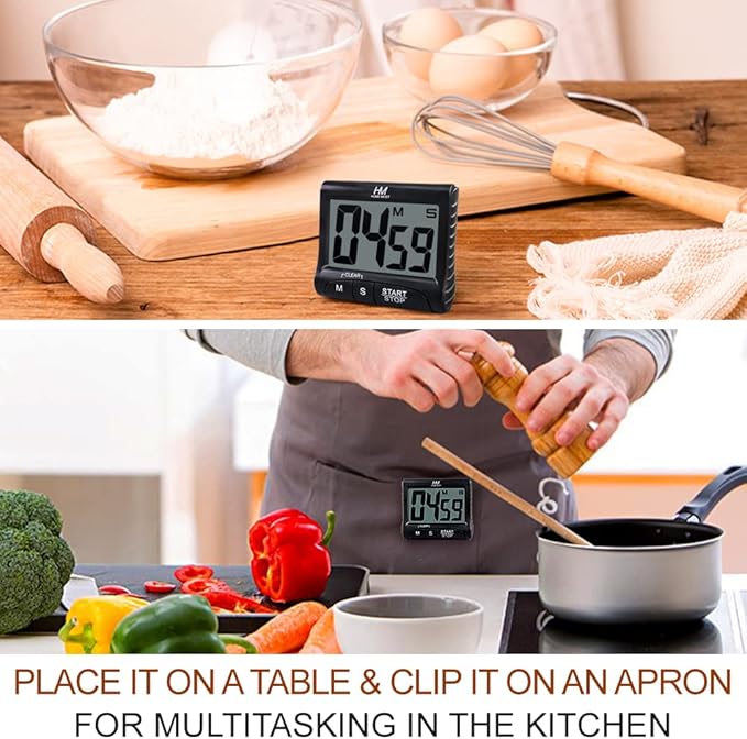 HOME MOST 3" Large Display Kitchen Timer - Digital Timer Magnetic Back Loud Alarm On A Rope- Black Cooking Timers For Kitchen Teachers Students Games Kids Meetings -Sports Timers For Workouts Exercise