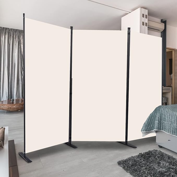 CHOSENM Room Divider, 3 Panel Folding Privacy Screens with Wider Support Feet, 6 Ft Portable Room Partition for Room Separator, 102" W X 71" H, Beige