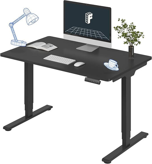 FlexiSpot E6 3-Stage Dual Motor Electric Standing Desk 48 x 30 Sit Stand Up Desk, Holds 220 lbs, Adjustable Height w/ Memory Presets, One-Piece Black Desktop & Black Frame, Ships in 2 Boxes