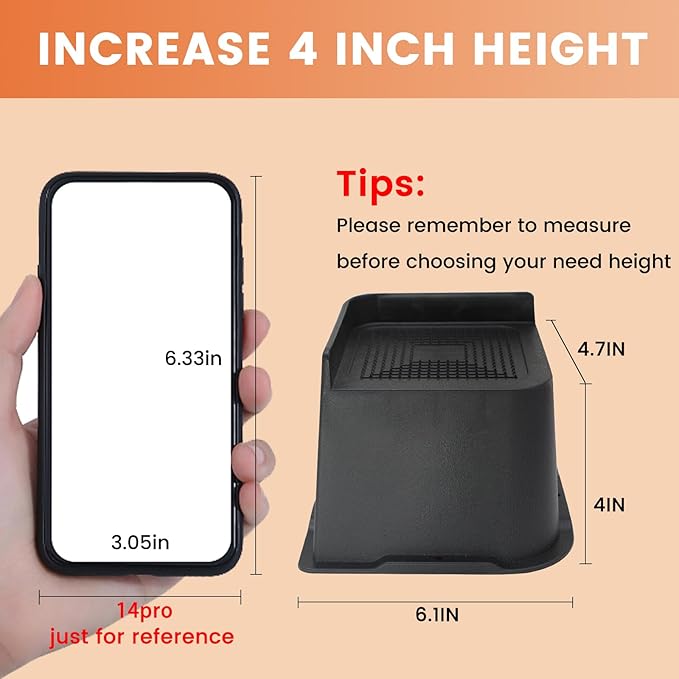 MXMZHXU Bed Risers 2 inch, 3 inch, 4 inch, 6 inch or 8 inch Heavy Duty Furniture Risers, Up to 6000 Lbs L Shaped Design Bed Lifts Blocks for Couch Desk Sofa Table (Black, 4 Inch 8 Pack)