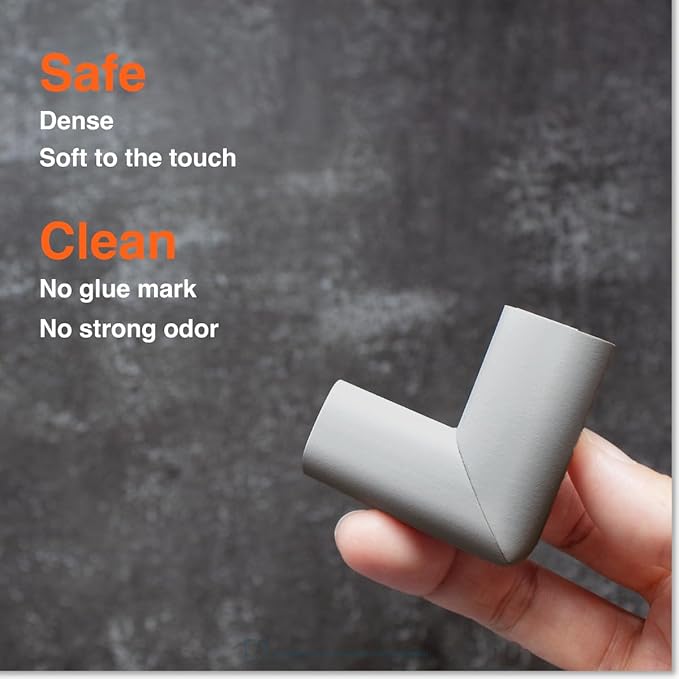 Roving Cove Slimfit Corner Protector for Baby Proofing (8 Small Corners), Soft Rubber Foam Furniture Safety Bumper Guards, 3M Adhesive Pre-Taped, Stone Grey