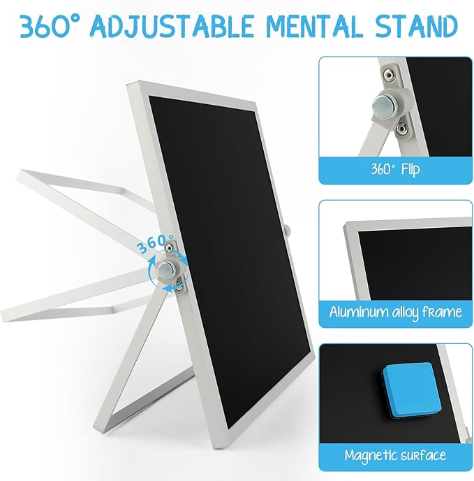 Small Magnetic Chalk Board 10"X10", Desktop Standing/Wall Hanging Chalkboard with 4 Chalks & 1 Eraser, Tabletop Double-Sided Portable Mini Black Board Easel for Office Desk Home School