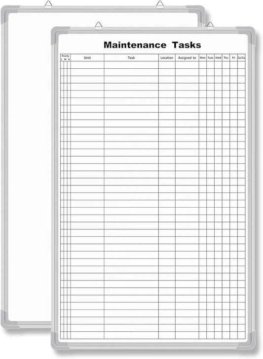 Lined Whiteboard Blank Grid Aluminum Frame Dry Erase Board Reusable Wall Mounted Board for Scheduling, to Do Lists Weekly Planning Home Work(36 x 24 Inch,Vertical Maintenance Tasks)