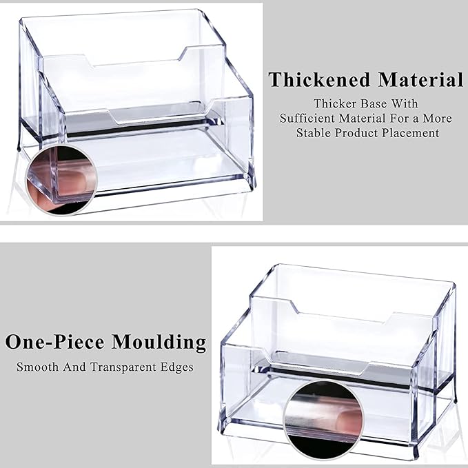 Meschett 3 Pack Clear Acrylic Business Card Holder,2 Tier Premium Acrylic Clear Business Card Holder Stand for Desk Fits 100 Business Cards
