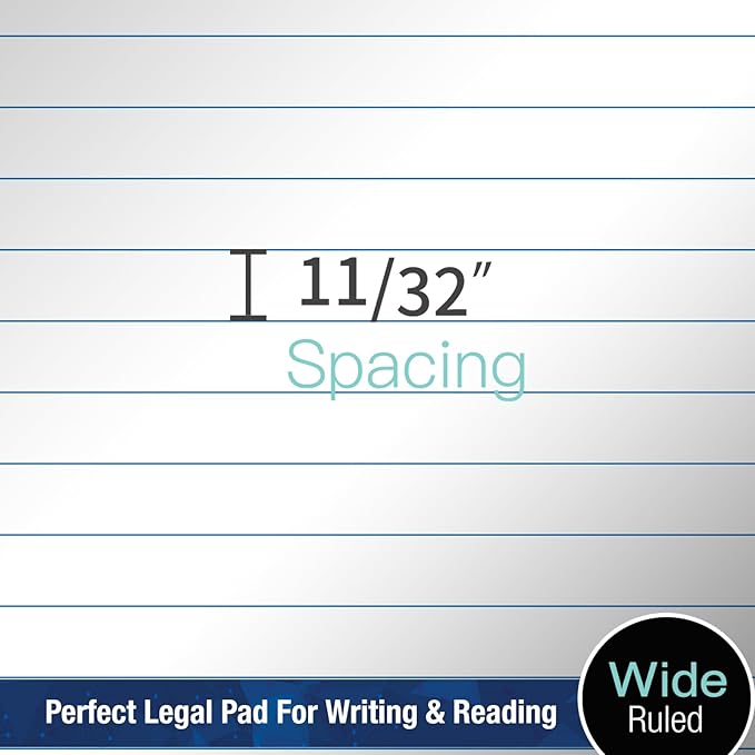 Woodlake Legal Pads 8.5 x 11, 6 Pack, Wide Ruled, Premium White Paper Pad No Ink Bleed, Micro‑Perforated, Sturdy Chipboard Back, 50 Sheets/Pad,for School, Office & Home, Made in USA