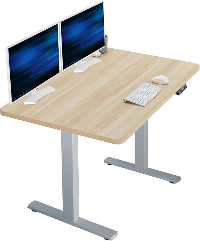 VIVO Electric 48 x 30 in Standing Desk, Memory Height Adjustment, 1B Series, Holds 220 lbs, One-Piece Light Wood Top, Gray Frame, DESK-KIT-1G5C